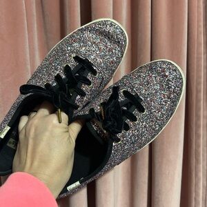 Sparkly Glitter Sneakers with Black Accents